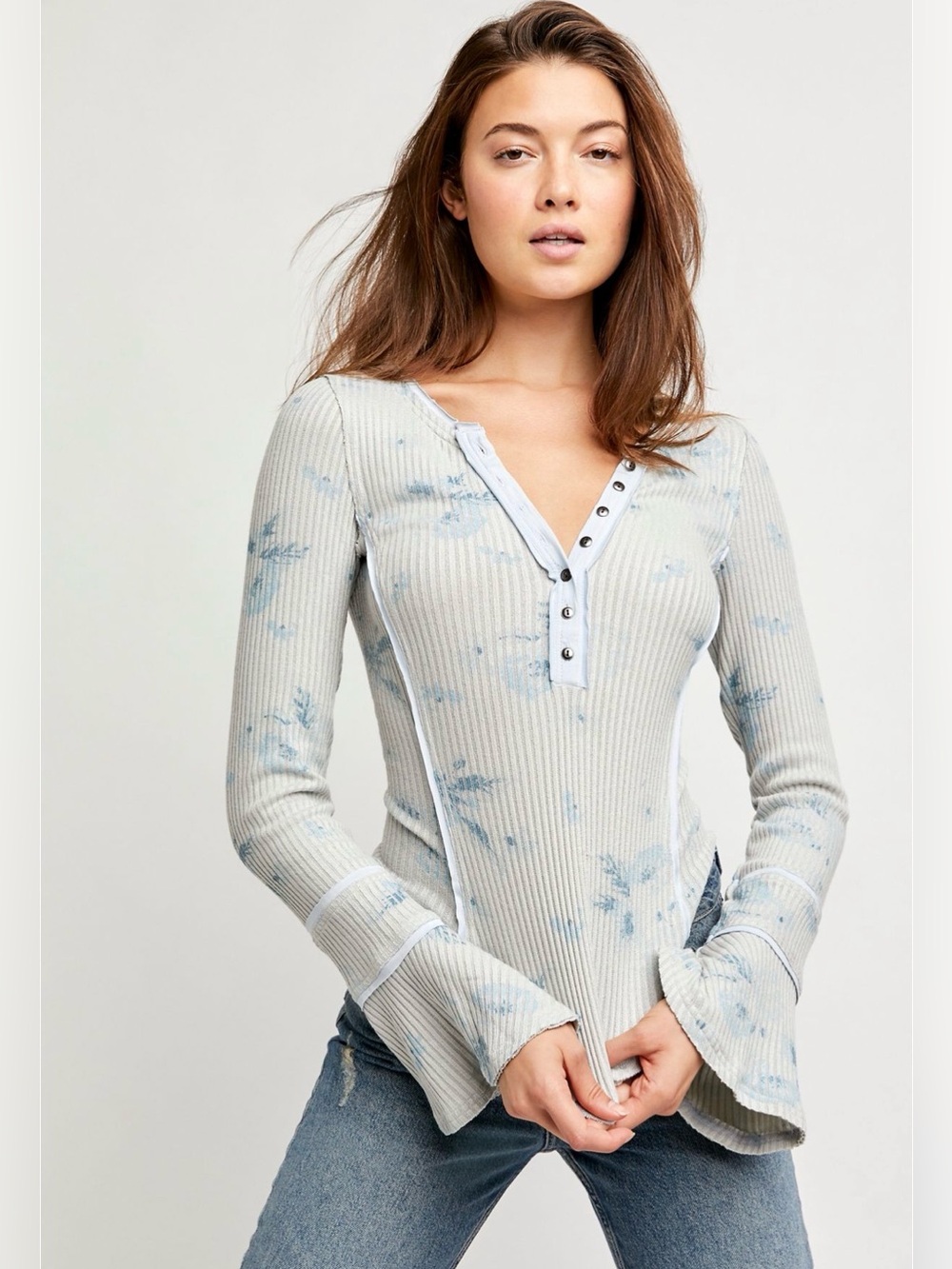 Free People Layer Me Henley Top - Picture 1 of 4
